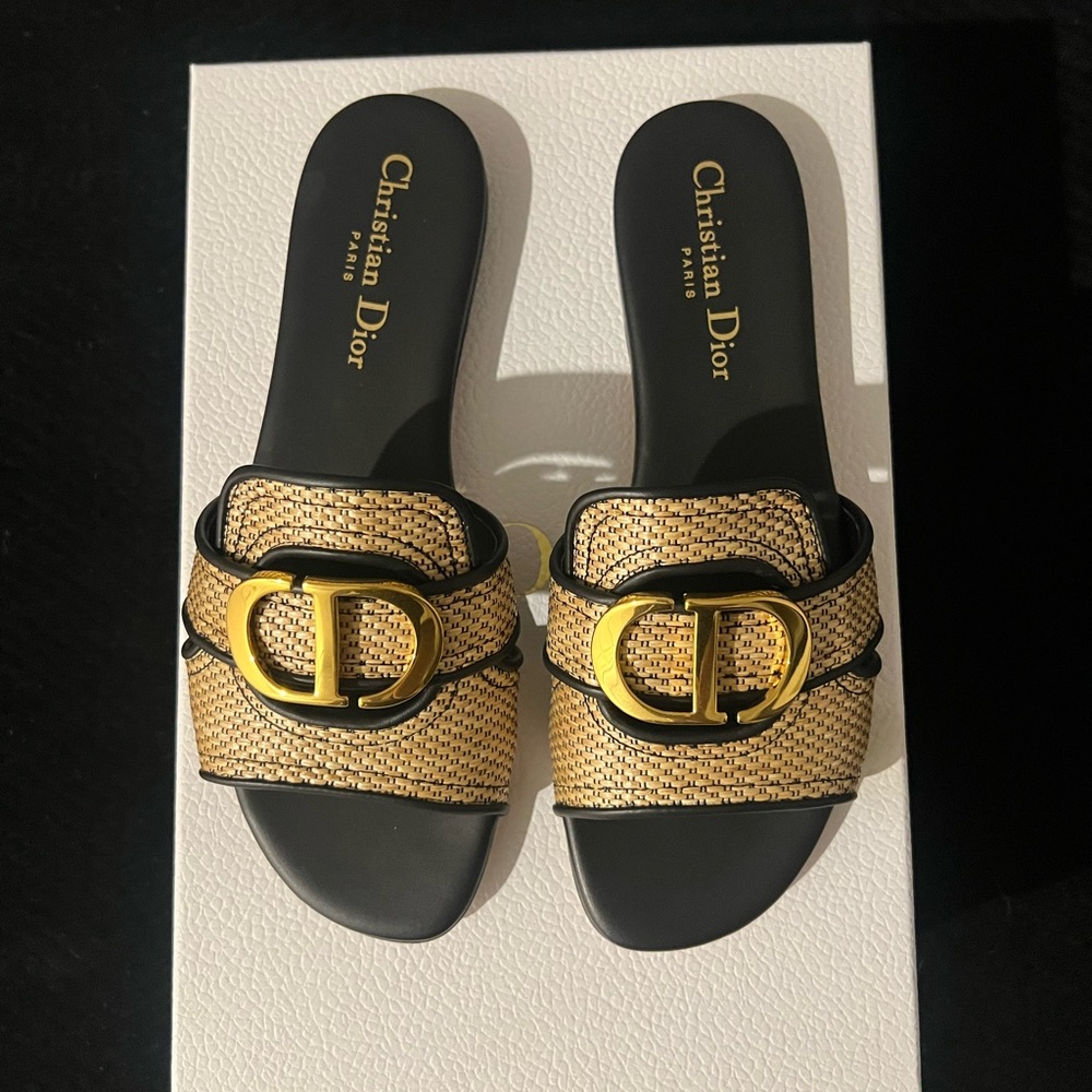 Dior Black, Gold & Raffia Sandals